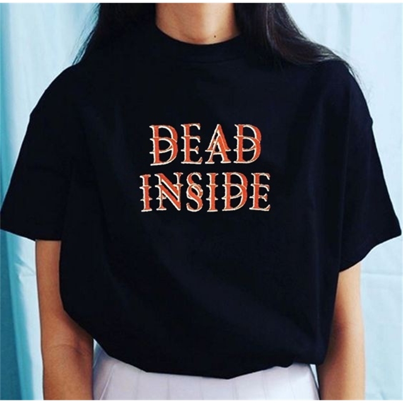 kuakuayu HJN Women Dead Inside T-Shirt Hipster Grunge Style Black Tee Gothic Clothing 210406