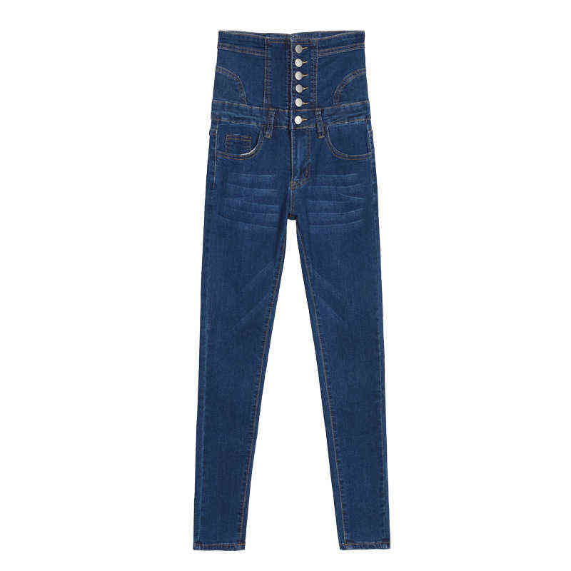 High Waist bow tie abdomen Bottom Jeans Women Buttons Skinny Femme Trousers Slim Streetwear Pencil Denim Pants 211129