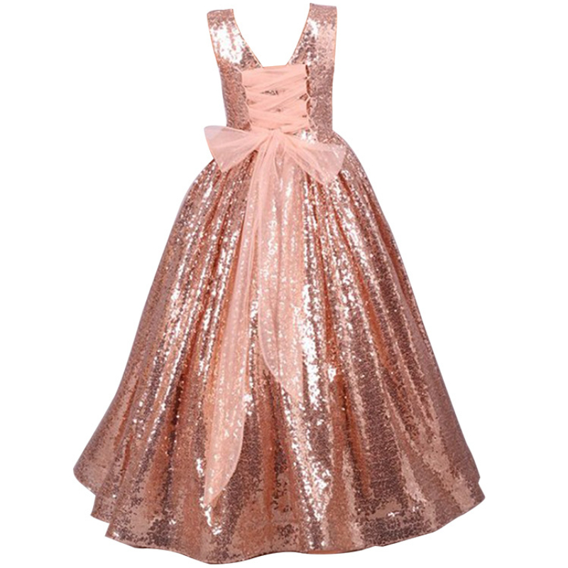 New Arrival Sparkly Sequined Ball Gown Flower Girl Dresses Cute Pink Sequined Long Birthday Party Gown Cheap Girl Foiormal Pageant Dresses