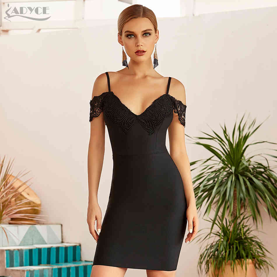 Summer Women Black Off Shoulder Bodycon Bandage Dress Sexy Lace Short Sleeve Club Celebrity Evening Runway Party 210423