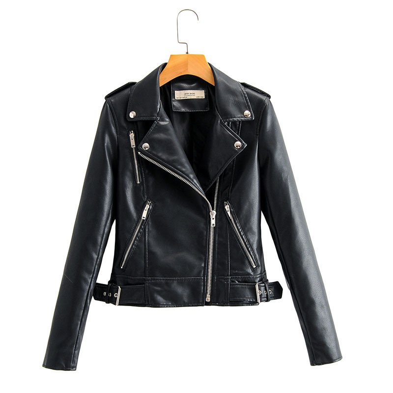 PU Slim Lapel Long Sleeve Windproof Candy Color Chic Korean Motorcycle Female Jacket Harajuku Simple Zipper Women's Coat 210507