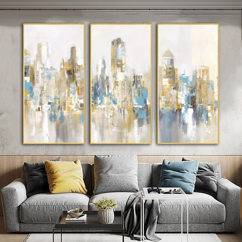 Golden City Building Poster Abstract Oil Painting Printed On Canvas Prints Wall Art Pictures For Living Room Modern Home Decor
