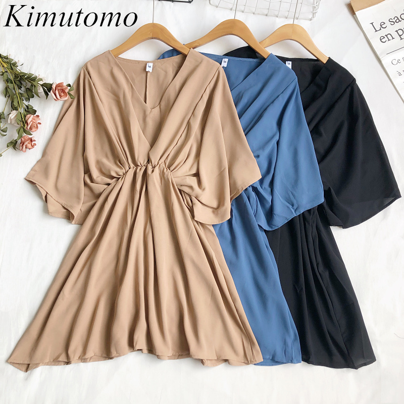 KIMUTOMO Summer Vintage Dress Women V-neck Batwing Sleeves Slim High Waist Solid Color Vestido Elegant Casual 210521, Blue
KIMUTOMO Summer Vintage Dress Women V-neck Batwing Sleeves Slim High Waist Solid Color Vestido Elegant Casual 210521, Blue