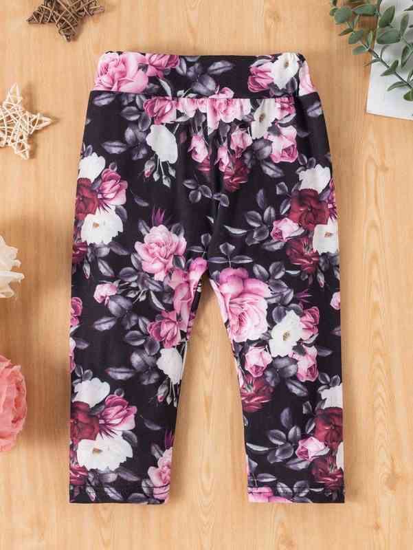 Baby Ruffle Trim Bodysuit & Floral Print Pants SHE