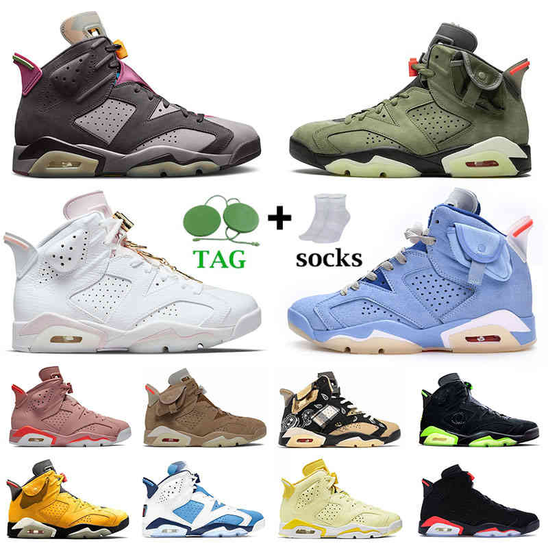 Jorden 6 6s Jumpman Mens Womens Basketball Shoes Tiffany Blue UNC Bordeaux British Khaki Gold Hoops Millennial Pink Travis Scotts Cactus, C19 40-47 infrared white