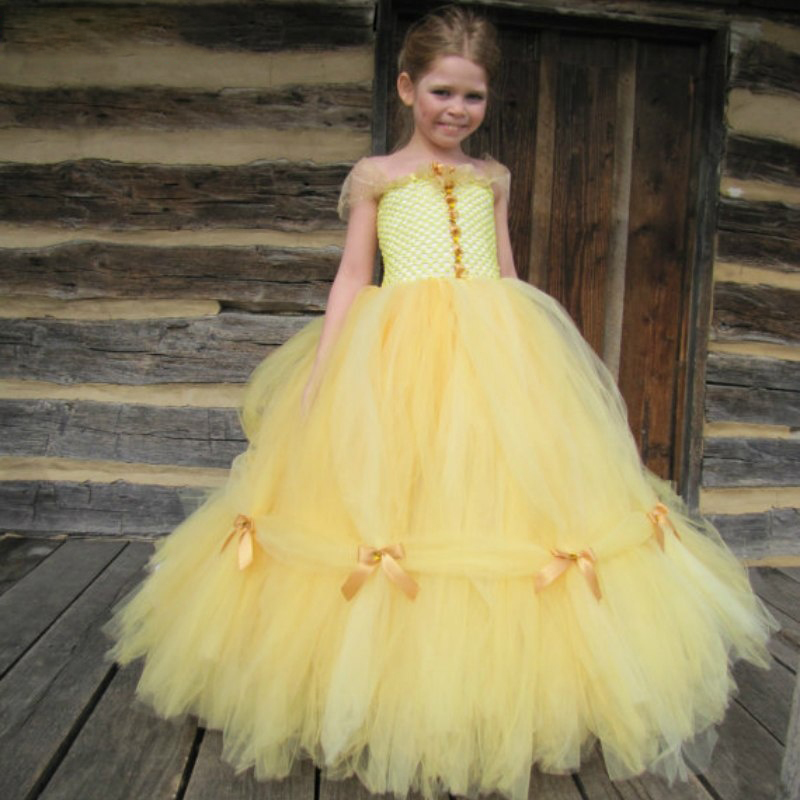 Yellow Ball Gown Girls Pageant Dresses Off Shoulder Bow Tiered Skirts Puffy Flower Girl Birthday Party Dress Custom Made