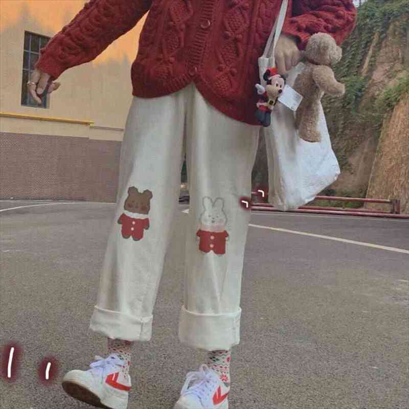 autumn ins japanese soft girl cute bear rabbit student korean version loose wild casual straight nine-point wide-leg pants women, Black;white
autumn ins japanese soft girl cute bear rabbit student korean version loose wild casual straight nine-point wide-leg pants women, Black;white