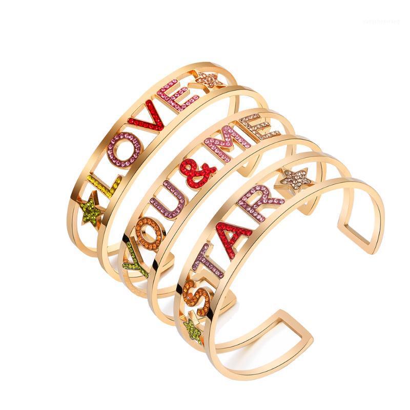 Gold Stainless Steel Bangle For Women Colorful Shining Crystal Letter Carved FOREVER Friendship Opening
Gold Stainless Steel Bangle For Women Colorful Shining Crystal Letter Carved FOREVER Friendship Opening