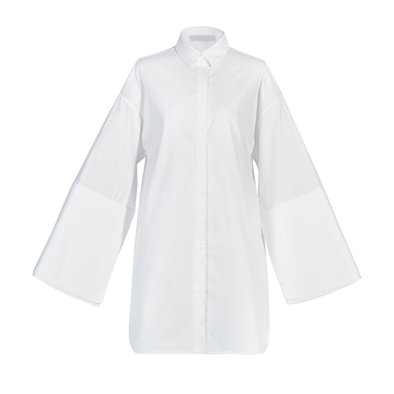 Free Autumn Women White Long Shirt Dress Sexy Lapel Sleeve Single Breasted Party Mini Vestidos 210524