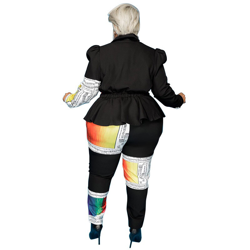 4xl 5xl Plus Size 2 Pieces Sets Womens Outfits Color Block Tops & Pencil Pants Fashion Elegant Clothes Two Matching 210510