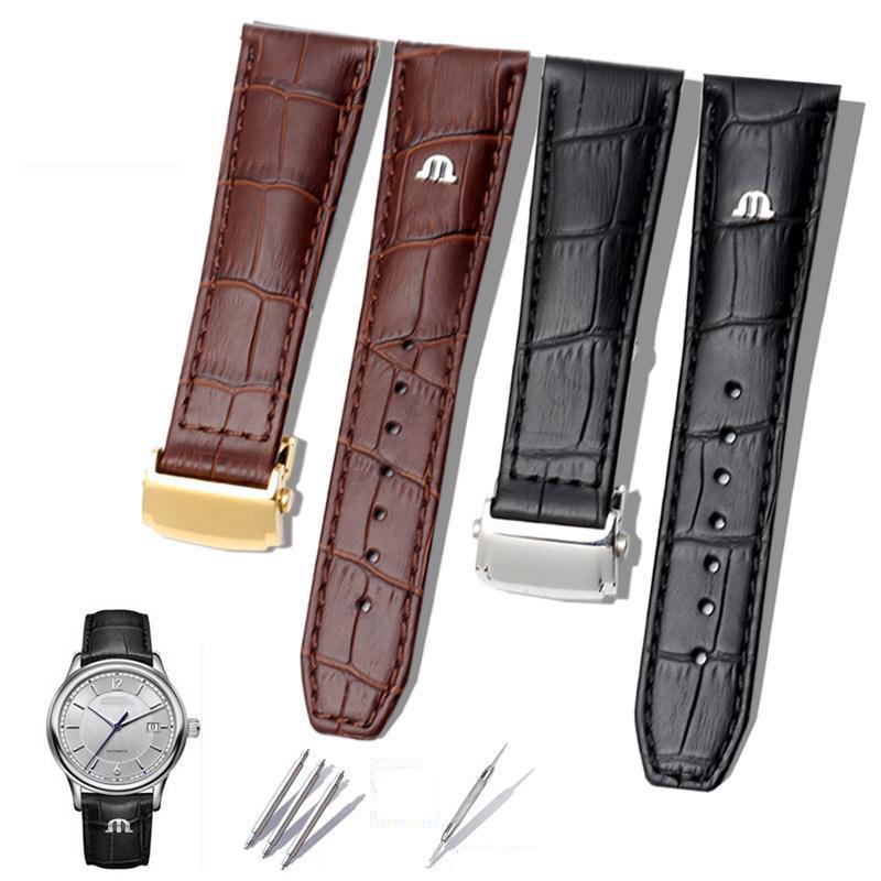 Watch Bands TOP Genuine Leather Watchband For MAURICE LACROIX Watches Strap Black Brown 20mm 22mm With Folding Buckle Bracelet