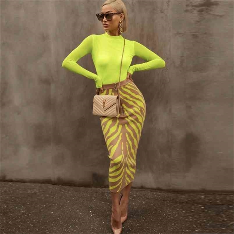 Ocstrade Arrival Fashion Long Bandage Skirt Women Lime Zebra Print Bodycon Midi Club Party 210619