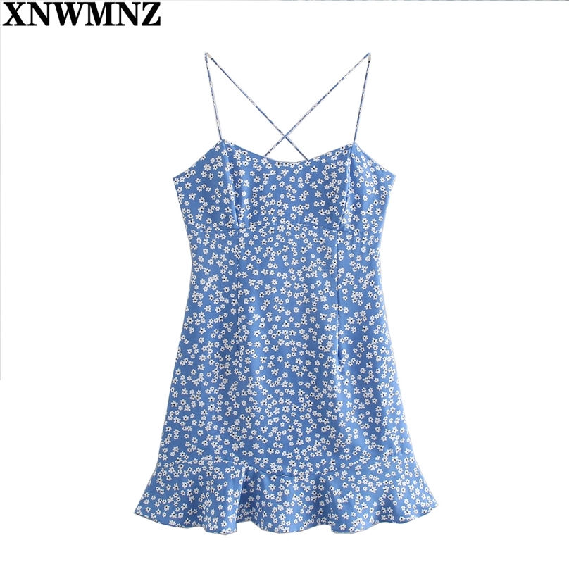women Fashion Blue Print Strap mini Dress woman v-neck Sleeveless Backless ruffled hem side Zipper Female Sundress 210520
women Fashion Blue Print Strap mini Dress woman v-neck Sleeveless Backless ruffled hem side Zipper Female Sundress 210520