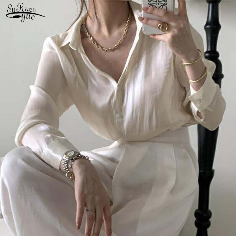 Vintage Blouse Women Autumn Fashion Button Up Satin Silk Shirt White Lady Long Sleeves Female Korean Loose Street Shirts 11971 210521, Pearlescent black
Vintage Blouse Women Autumn Fashion Button Up Satin Silk Shirt White Lady Long Sleeves Female Korean Loose Street Shirts 11971 210521, Pearlescent black