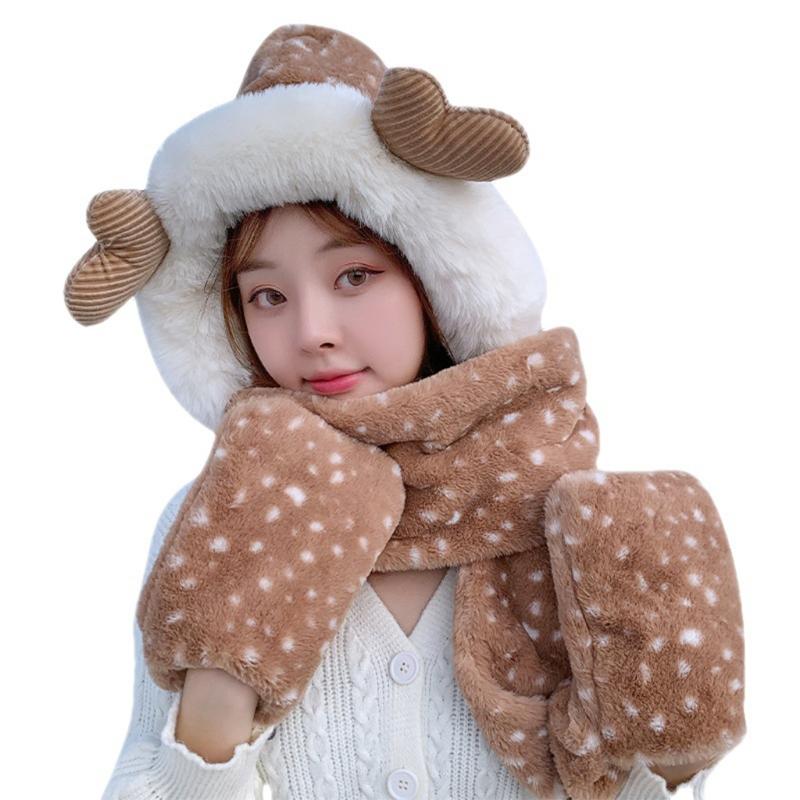 Berets Female's 3 In 1 Plush Antlers Hat Leopard Scarf Gloves Sweet Beanie Coldproof For Winter Daily Wear Morning Workout, Khaki
Berets Female's 3 In 1 Plush Antlers Hat Leopard Scarf Gloves Sweet Beanie Coldproof For Winter Daily Wear Morning Workout, Khaki