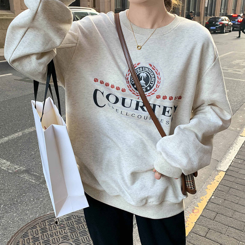 2 colors korean preppy style letter print long sleeve female loose sweatshirts womens streetwear clothes (X1575) 210423