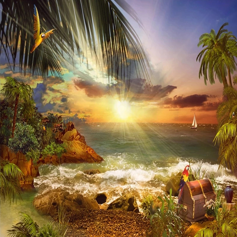 Custom 3D Wallpaper Painting Island Beach Seascape Tree Photo Mural For Living Room Bedroom Decoration