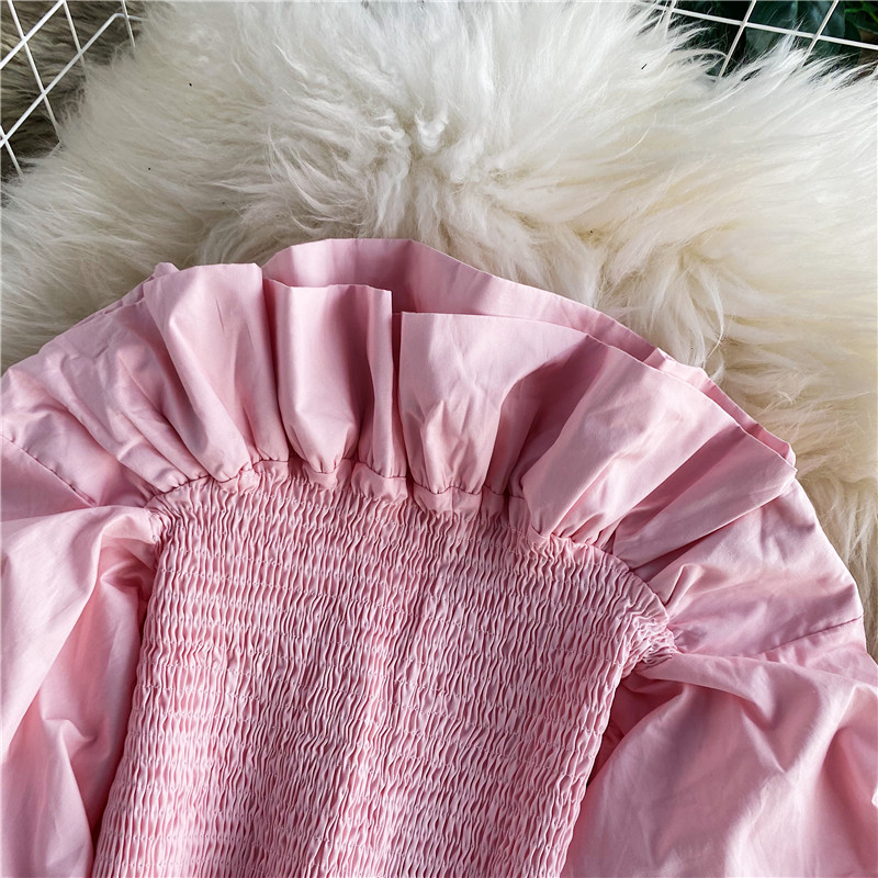 Nomikuma Ruffle Off Shoulder Sexy Strapless Blouse Puff Long Sleeve Women Top Korean Stretch Slim Waist Short Blusas Mujer 6D472 210427