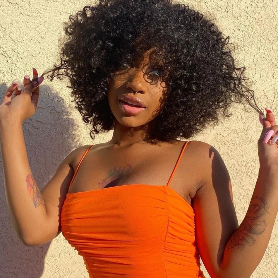 Short Hair Afro Kinky Curly Wig With Bangs For Black Women Cosplay Synthetic Natural Glueless Lace Front Wigs