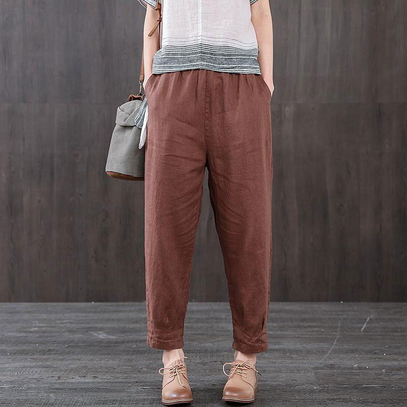 Arrival Summer Women Pants Plus Size Loose Thin cotton linen Ankle-length Elastic Waist Casual Harem D46 210512