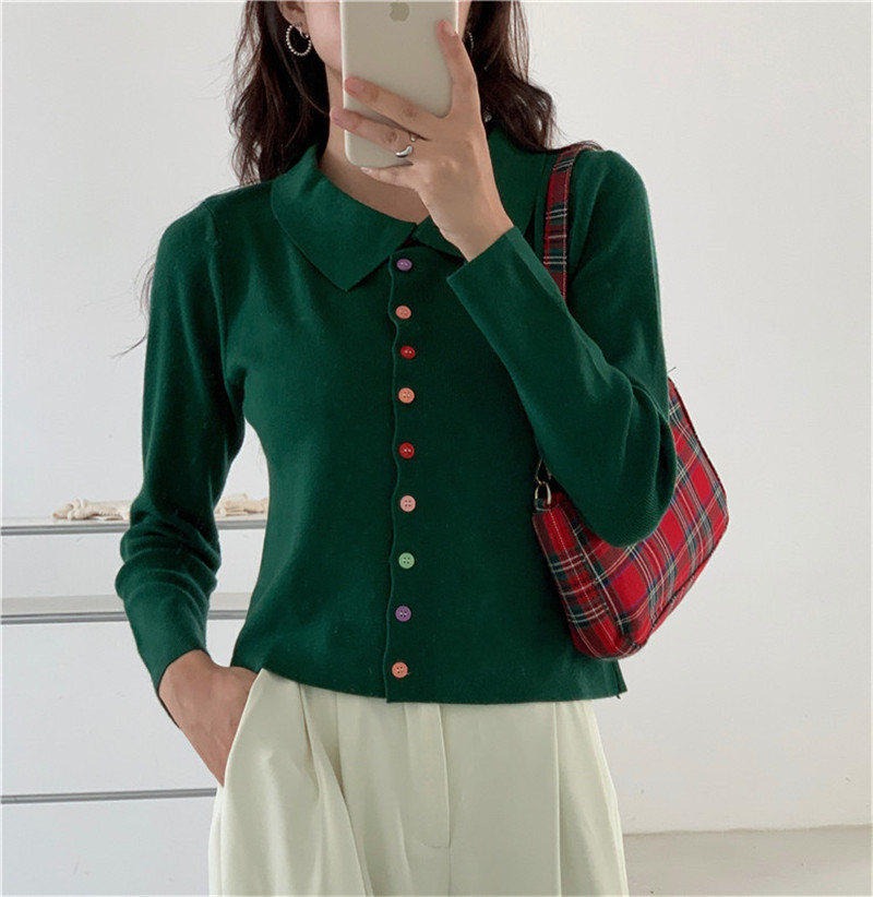 OL Single-breasted Slim-fit Tops Bottoming Sweater Women Spring Autumn Elegant Lapel Knitted Cardigan Sweaters 210421