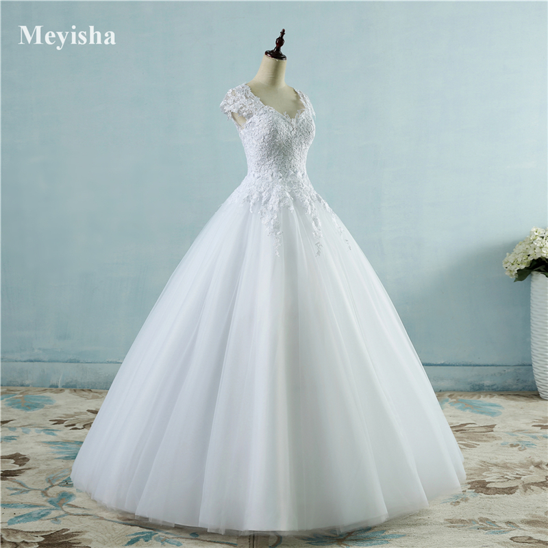 ZJ9085 2021 White Ivory Lace Tulle Wedding Dress for cap sleeve bride dresses plus size maxi formal 2-26W