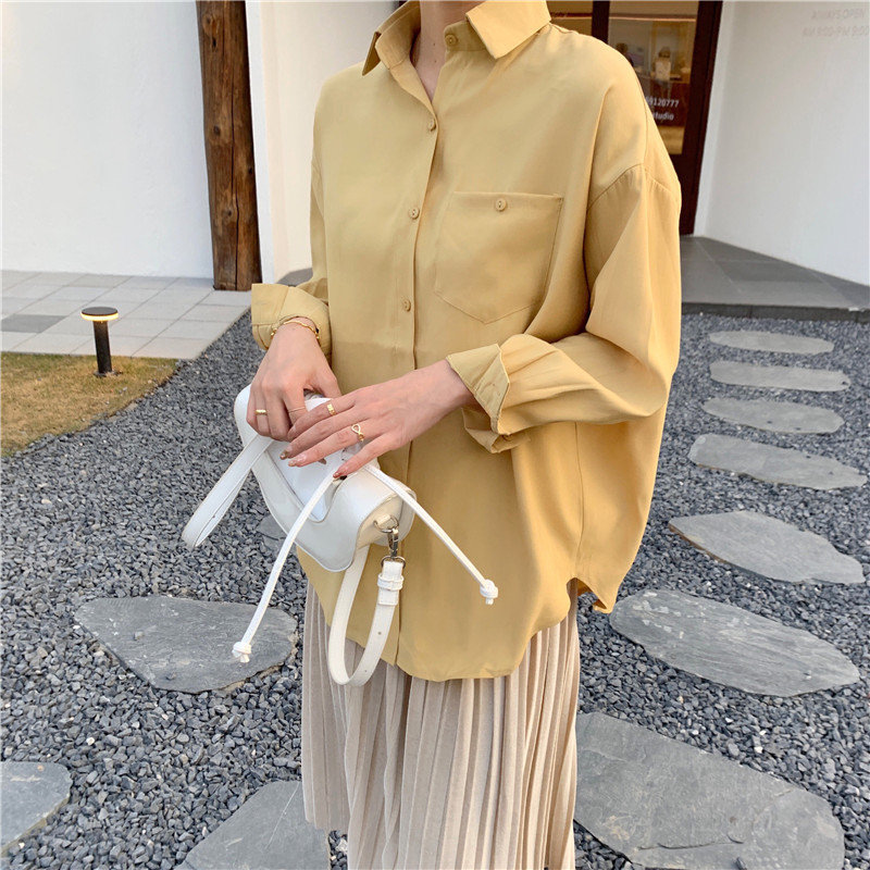 Spring High Quality Solid Large Size Office Lady Basic Shirts Chic Gentle Pockets Brief All Match Blouses 210421