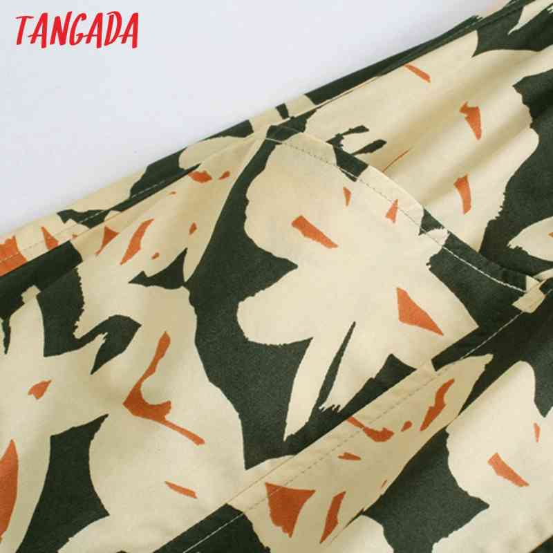 Women Green Floral Print Long Trousers Vintage Style Strethy Waist Lady Pants Pantalon 5Z76 210416