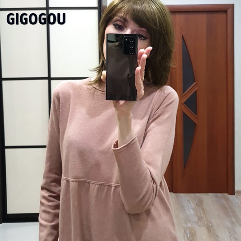 GIGOGOU Oversized Women Sweater Dress Autumn Winter Casual Loose Jumper Top Knitted Pullover Straight Dresses Tunic Tops 210409