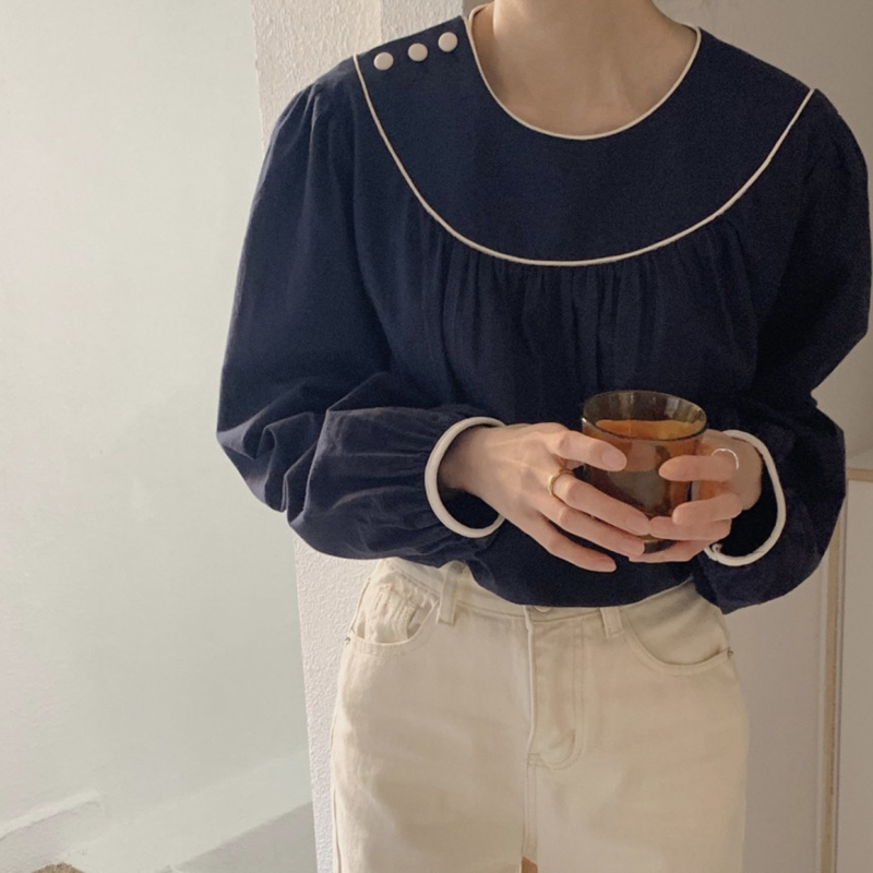 Comelsexy Solid Office Lady Shirts O-Neck Vintage Puff Sleeves Tops Retro Sweet Chic Loose All Match Streetwear Blouses 210515