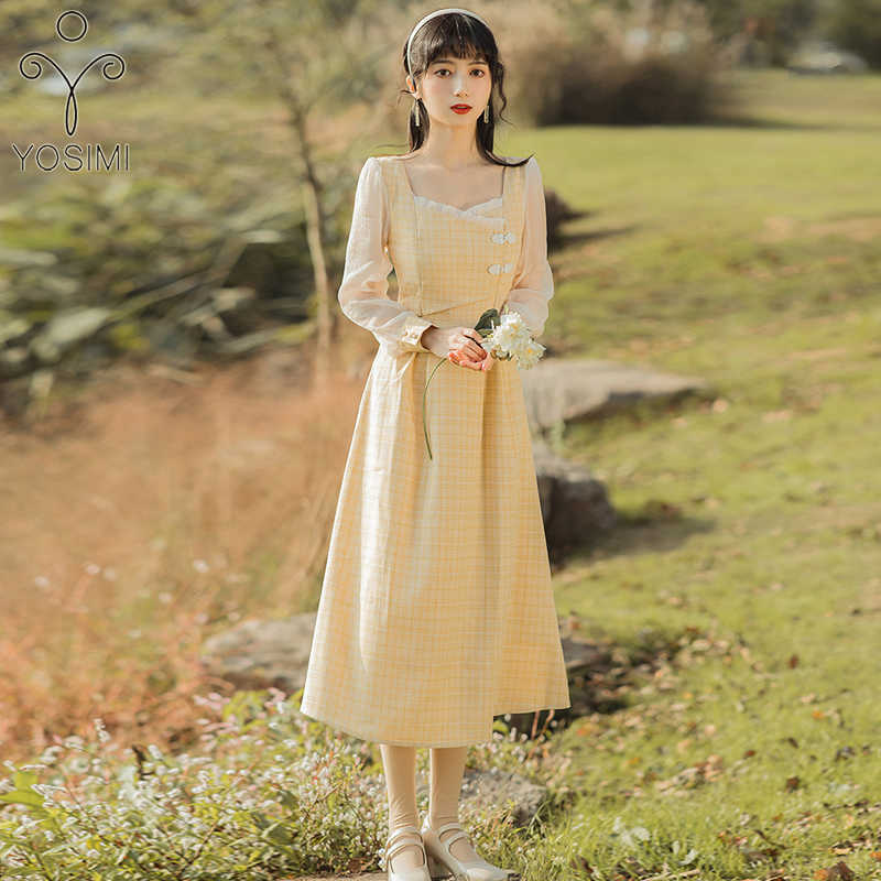 YOSIMI Women Dress Spring A-line Yellow Plaid Patchwork Mesh Mid-calf Fit and Flare Puff Long Sleeve Elegant Dresses 210604
YOSIMI Women Dress Spring A-line Yellow Plaid Patchwork Mesh Mid-calf Fit and Flare Puff Long Sleeve Elegant Dresses 210604