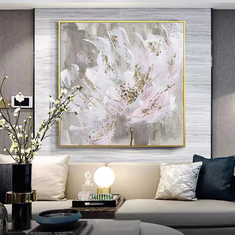 

Paintings Huge Pink Flower Picture Wall Art 100% Hand Painted Modern Abstract Oil Painting On Canvas For Living Room Home Decor No Frame
