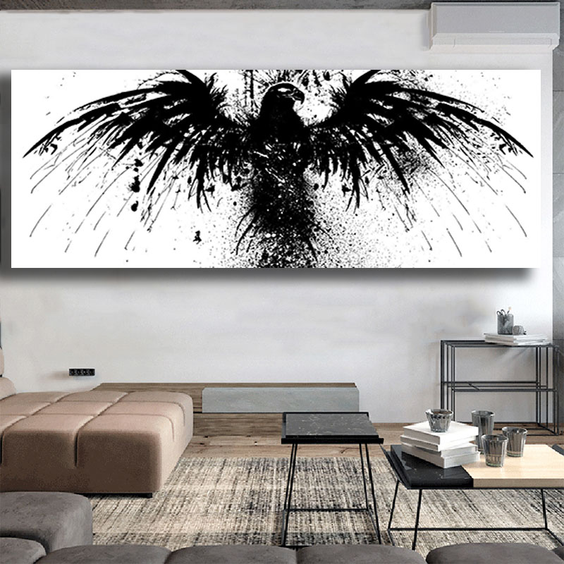 Abstract Black White Eagle Wing Animal Painting Wall Art For Living Room Canvas Print Decorative Picture Poster Prints No Frame