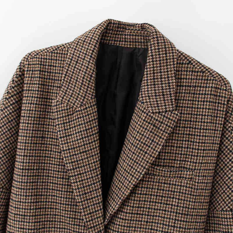 Vintage Woman long Plaid Coat Fashion Ladies Autumn Casual Single Breasted Outwear Female Warm Jackets 210515