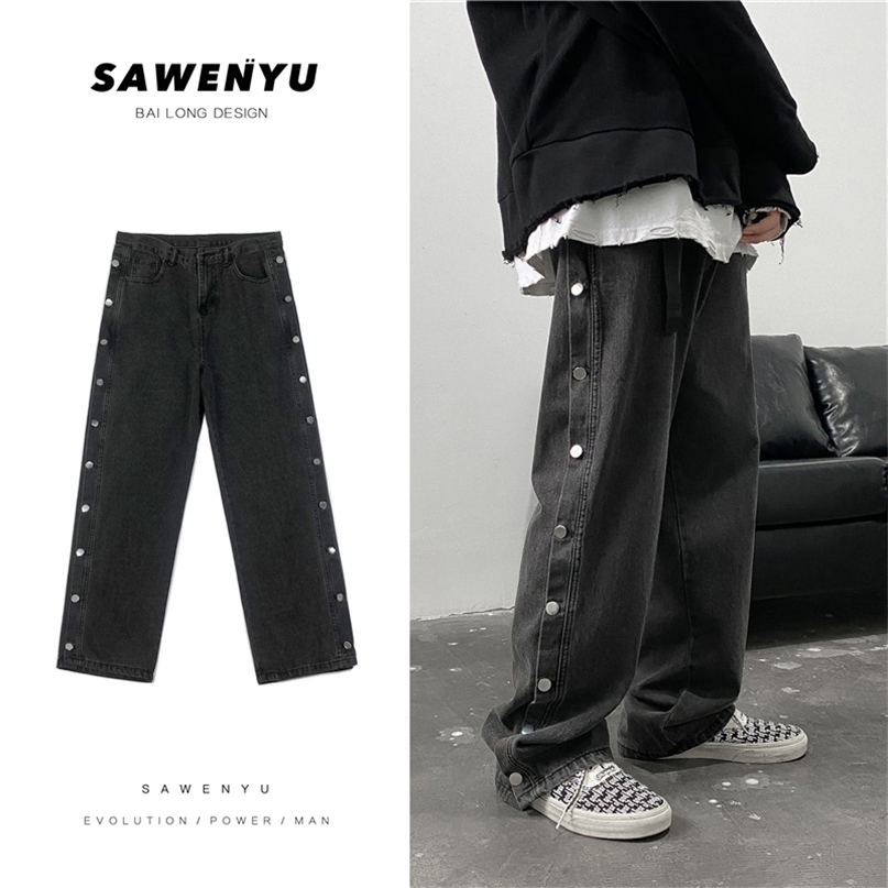 Double Side Button Straight Jeans Men Fashion Streetwear Loose Casual Hip Hop Trousers Wide Leg Harajuku Cargo Pants 211108, Black
Double Side Button Straight Jeans Men Fashion Streetwear Loose Casual Hip Hop Trousers Wide Leg Harajuku Cargo Pants 211108, Black