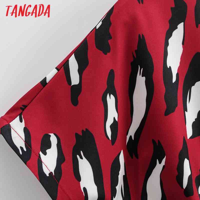 Women Red Leopard Print Chiffon Summer Short Sleeve with Slash Female Casual Jumpsuit 1F96 210416