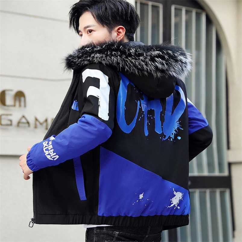 Fashion Winter Jacket Men Big Cool Fur Collar Casual Parka Outwear Thicken Warm Hooded Coat 211103