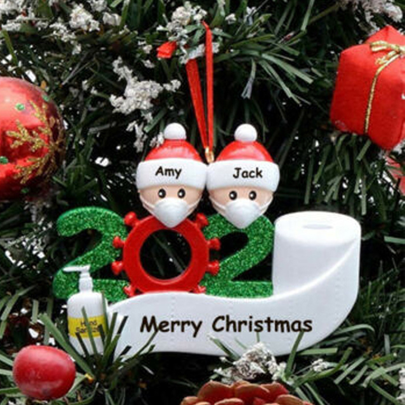 Lovely 2020 Gift Ornament Personalized Family 2 3 4 5 PVC Decorations Masked Snowman Christmas Tree Hanging Pendant VT1716 Free shipping