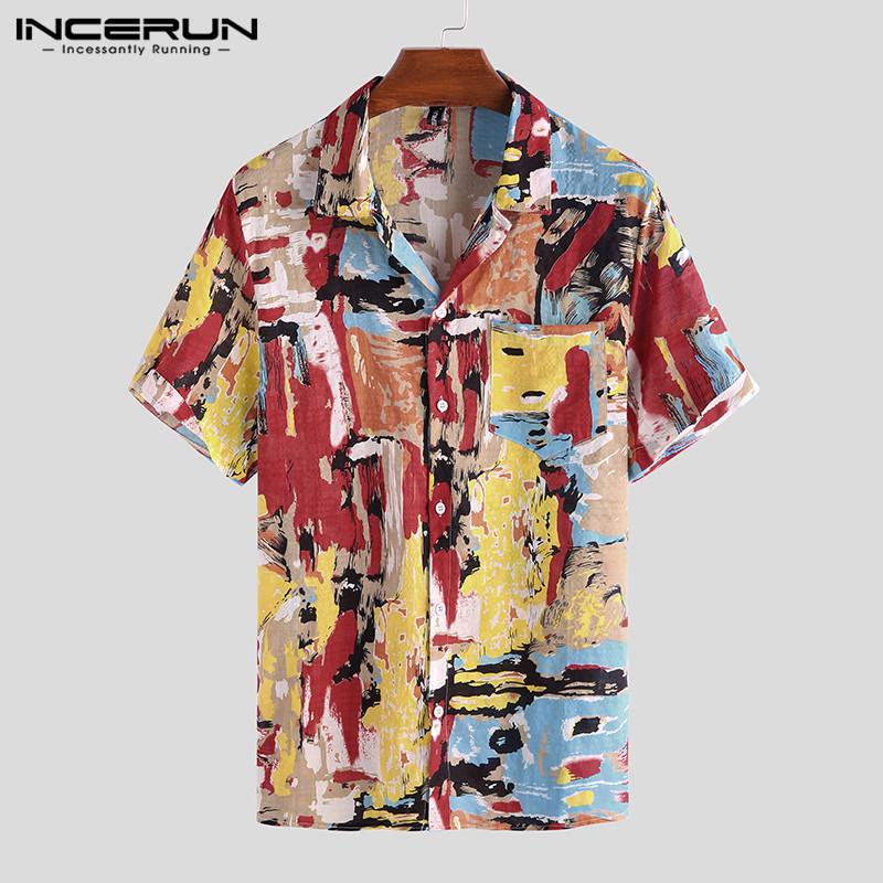 Men Printed Short Sleeve Lapel Casual Shirts Summer Hawaiian Beach Camisa Man Buttons Leisure Blouse Fashion Tops S-3Xl