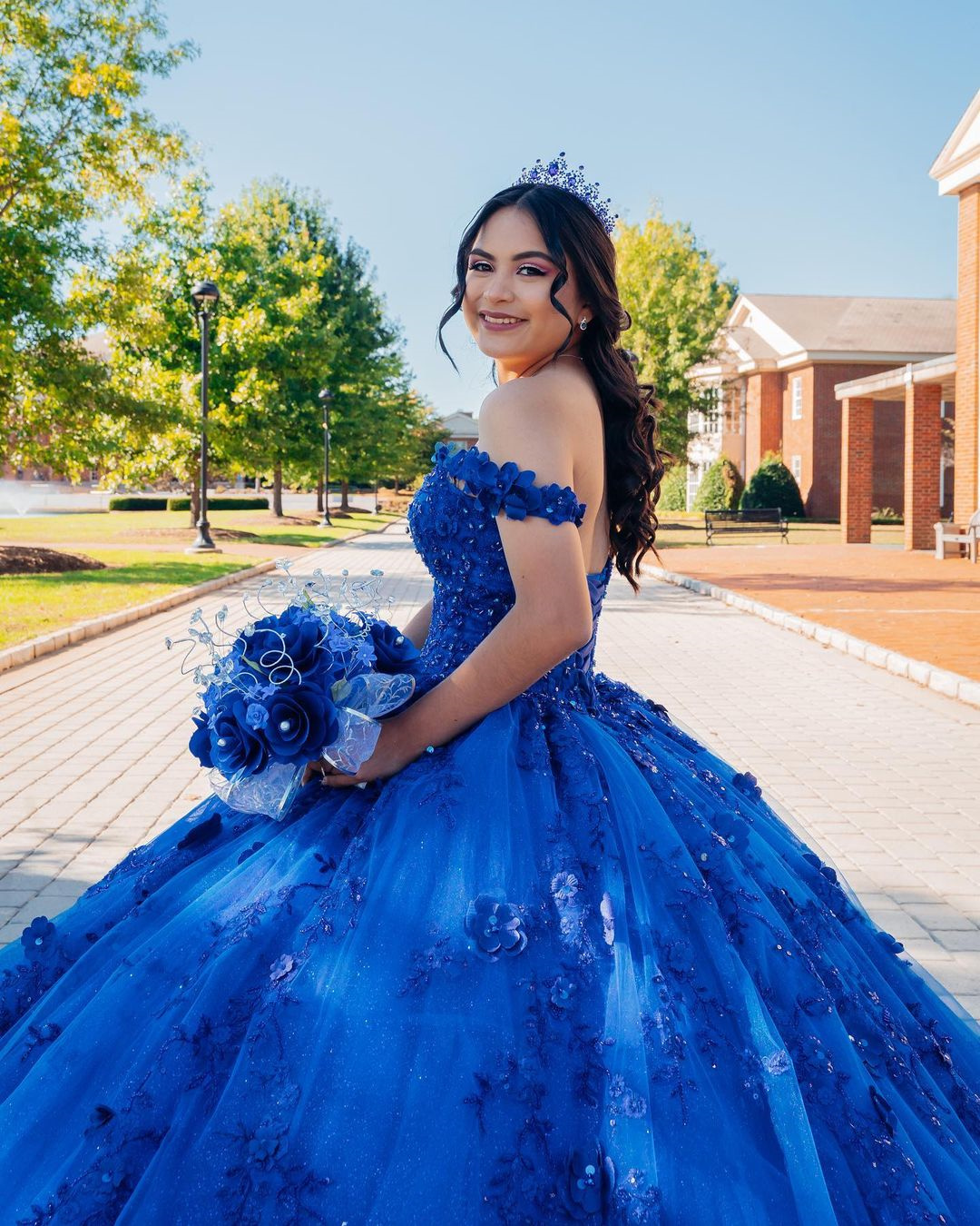 Princess Royal Blue Wedding Dress Beading Lace Appliques Bridal Gowns Flower Sequins Back Lace Up Floor Length Robe de mariee