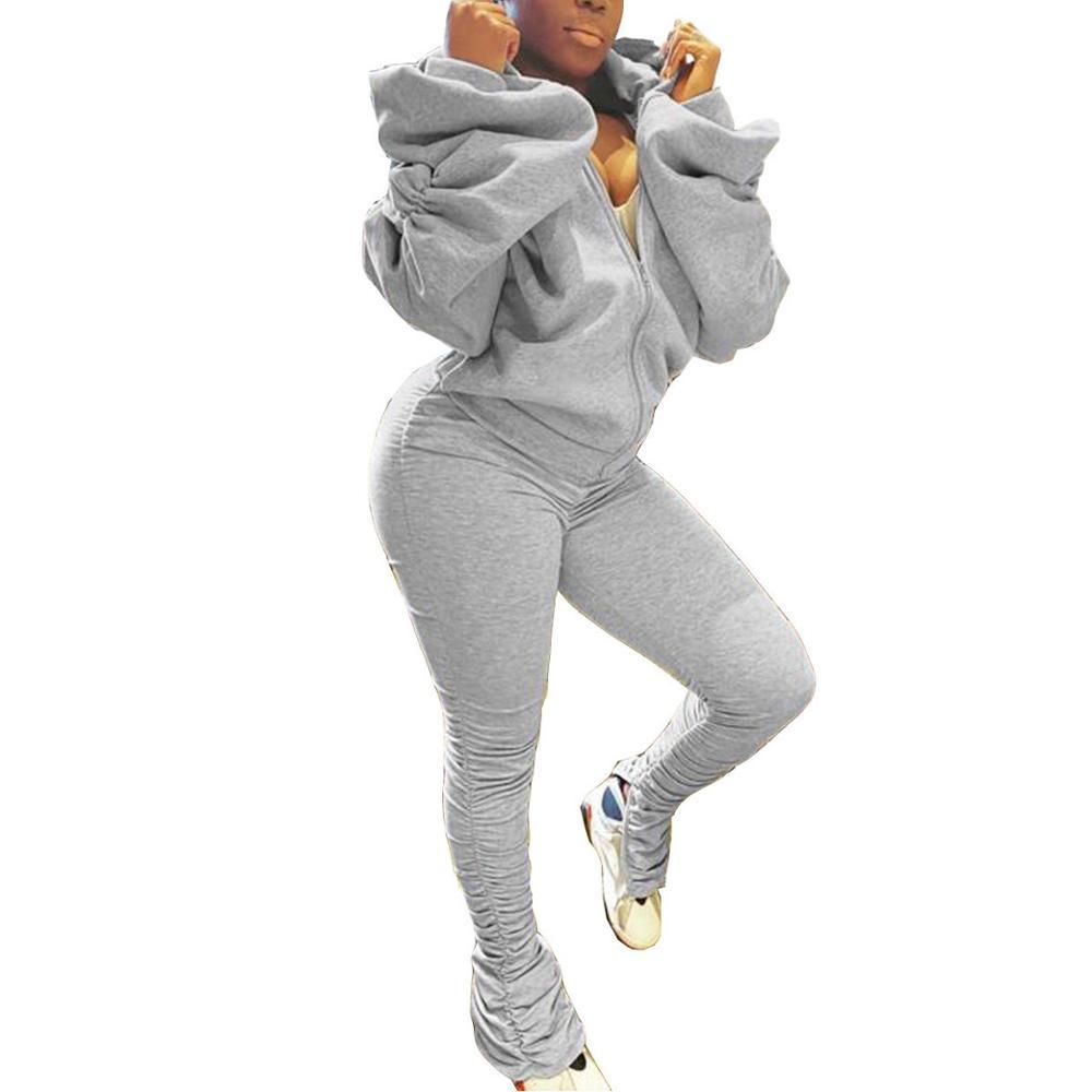 Clothes For Women Fall Sets Hooded Sweatshirts Top And Long Pants Two Pieces Grey Black Causal Sport Fashion Femme Set 210510