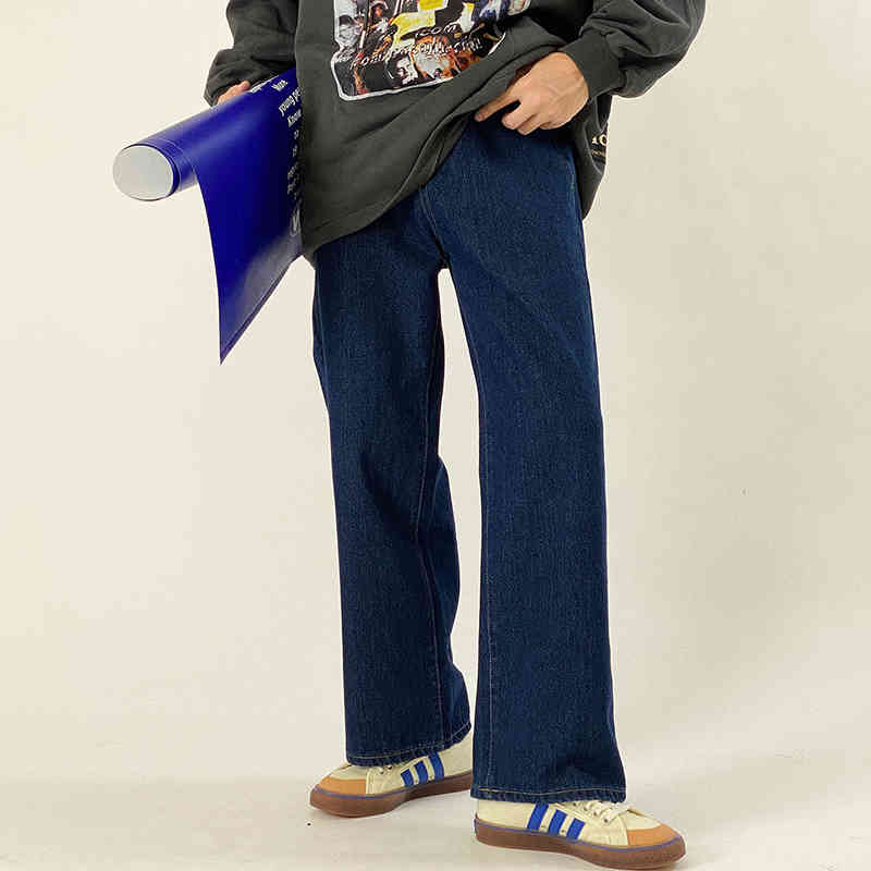 IEFB Korea Vintage Denim Pants High Waisted Slim Fashion BF Loose Straight Jeans Men's Loose Wide Leg Streetwear Trousers 9Y5213 210524