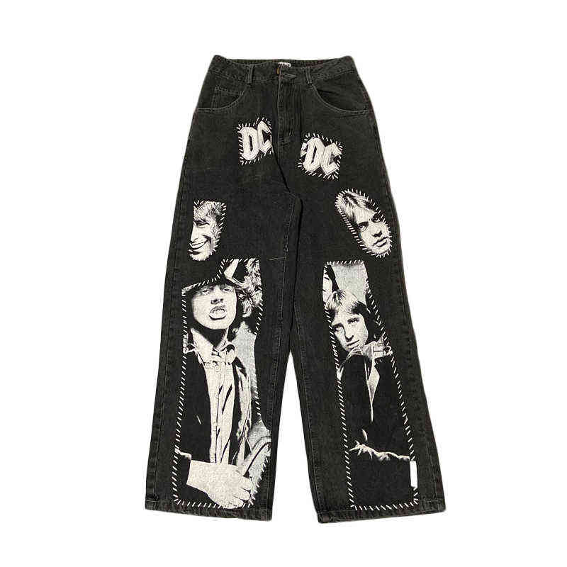 UNCLEDONJM High Street Patchwork Printed Jeans Ins Hip Hop Wide Leg Pants Men hip hop jeans men 211120