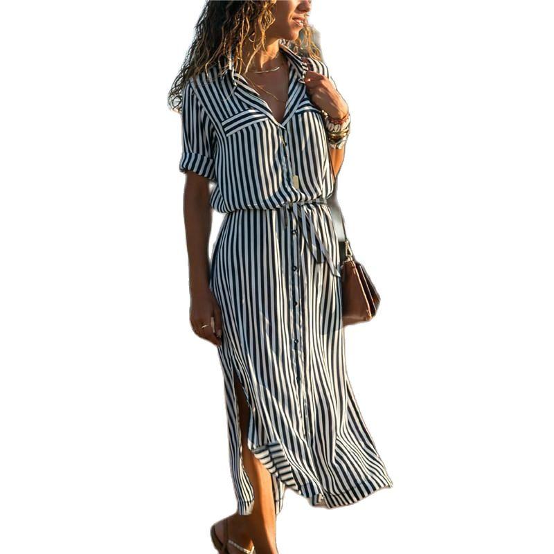 Casual Dresses Ladies Stripe Shirt DressTurn Down Collar Boho Beach Dress Long Sleeve Elegant Party Vestidos Arrival 2021, Black;gray
Casual Dresses Ladies Stripe Shirt DressTurn Down Collar Boho Beach Dress Long Sleeve Elegant Party Vestidos Arrival 2021, Black;gray