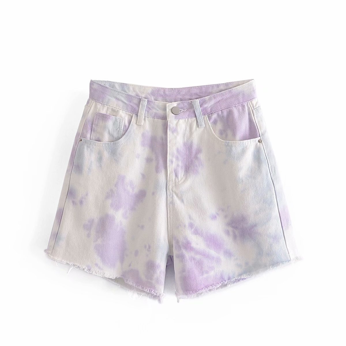 Summer Women 2 Pieces Set Tie Dye Denim Cropped Jacket And Shorts Suit Chic Lady Fashion Casual 210517