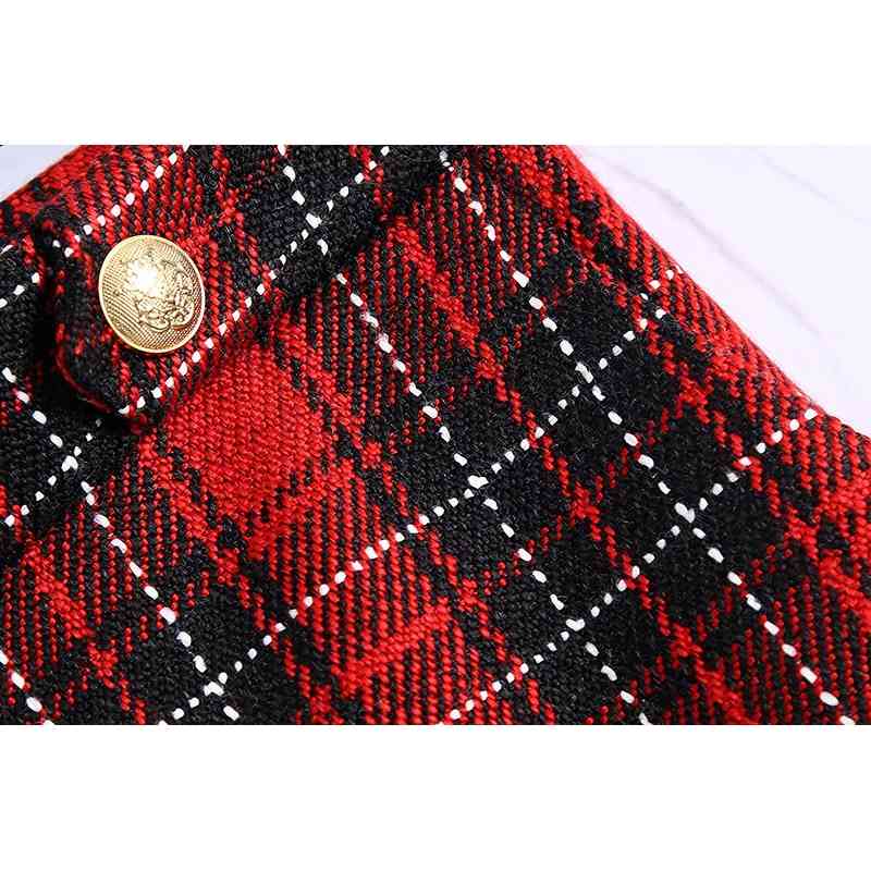 Vintage Women Elegant Tweed Shorts Spring-Autumn Fashion Ladies Red Plaid Patchwork Female Chic 210430