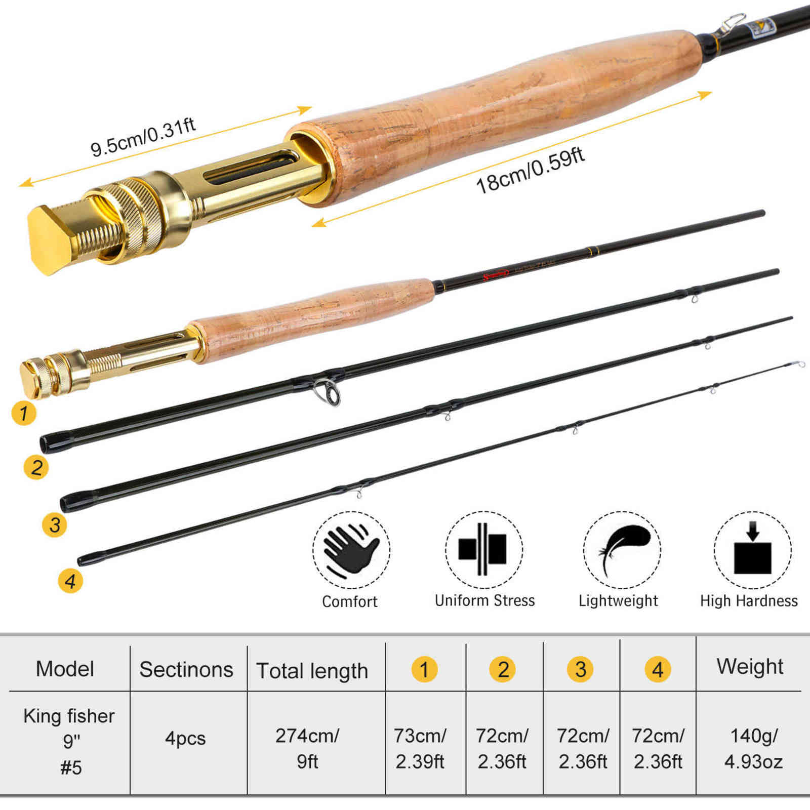 Sougayilang Fly Fishing Rod High Performance 4 Piece Fast Action Carbon Fiber Pole for Freshwater 211118