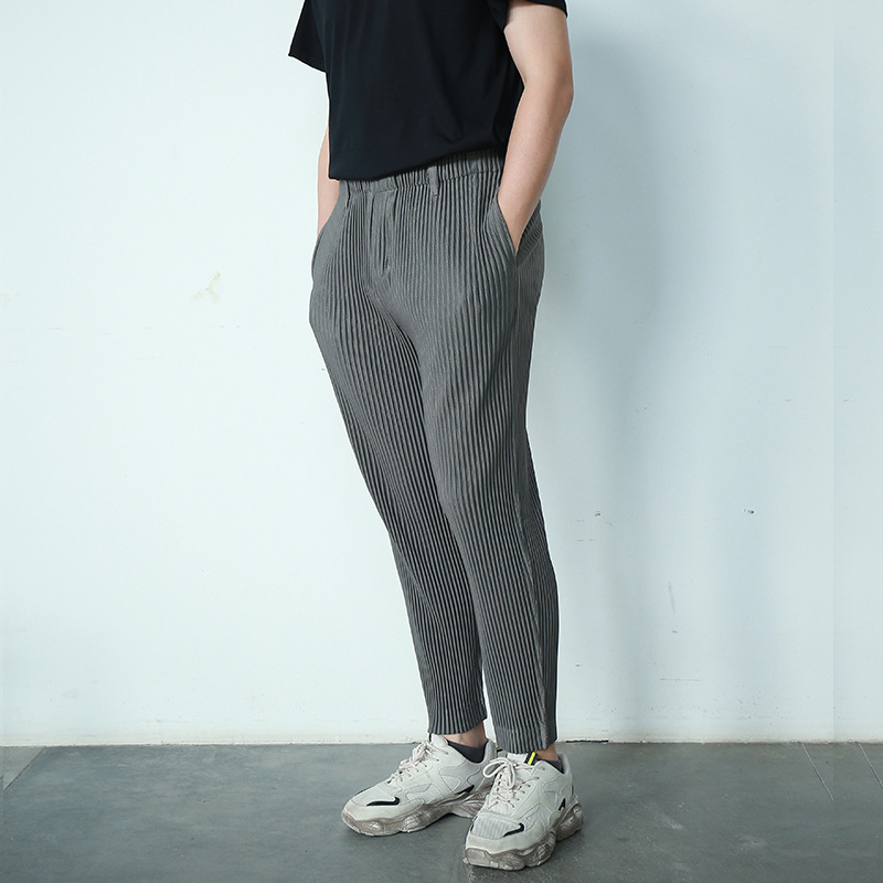 IEFB High Quality Pleated Wide Leg Slim Casual Pants Men's Loose Straight Pants Elastic Waist Loose Causal Trousers 210524