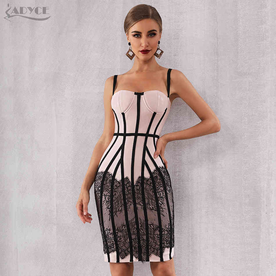 Sexy Summer Bandage Dress Women Vestido Bodycon Lace Spaghetti Strap Club Midi Celebrity Runway Party 210423