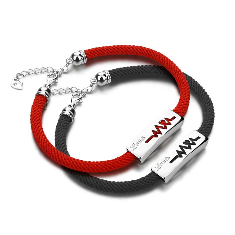 Link, Chain Couple Accessories 925 Sterling Silver ECG Pendant Bracelet Red / Black Rope Creative Valentine's Day Gift
Link, Chain Couple Accessories 925 Sterling Silver ECG Pendant Bracelet Red / Black Rope Creative Valentine's Day Gift